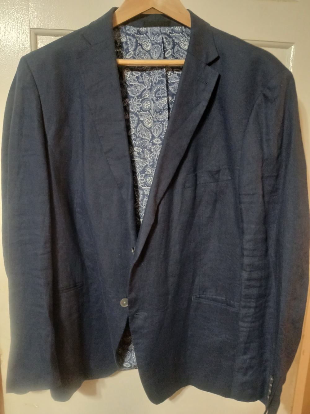 Ralph Lauren Navy Linen Blazer with White Paisley Lining